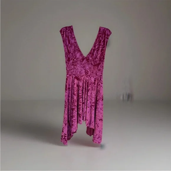 Silence + Noise Corina Velvet Drop Waist Midi Dress Medium Raspberry Asymmetric - Picture 3 of 8